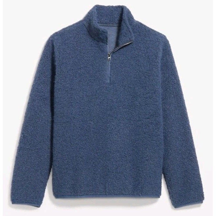 Nwt Men's Old Navy Loose Boucl Sherpa Quarter Zip Pullover Size Xl Blue — image 2 of 8